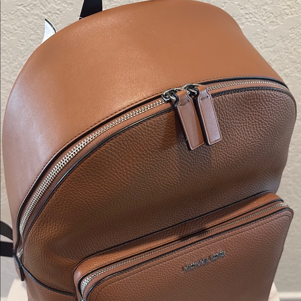 NWT Michael Kors Brown Leather Backpack Minimalist Design - Picture 3 of 8